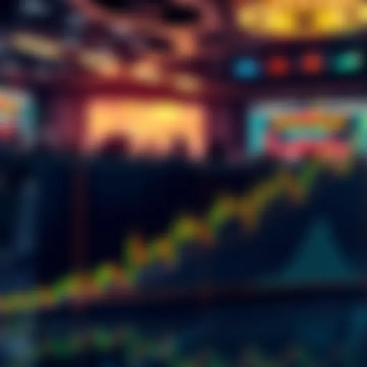 A graphic showing upward trending cryptocurrency charts with bullish indicators and a background of excited investors watching the market.