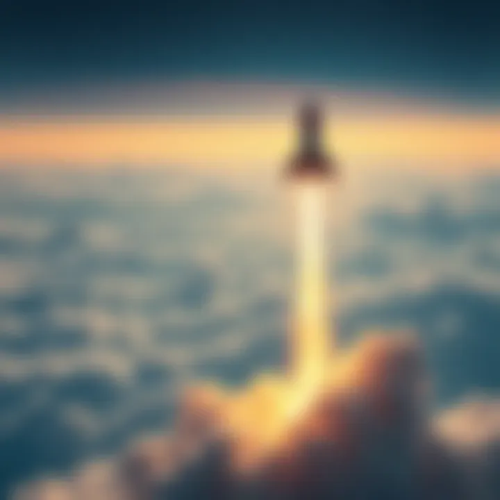 A rocket soaring high into the sky representing rapid growth in asset value.