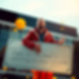 Roger Ver, known as 'Bitcoin Jesus', standing next to a large check symbolizing his $50 million tax settlement.