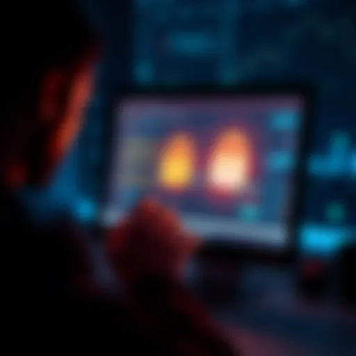 A person checking a computer screen for safe Xmrig download sources with a lock symbol for security.
