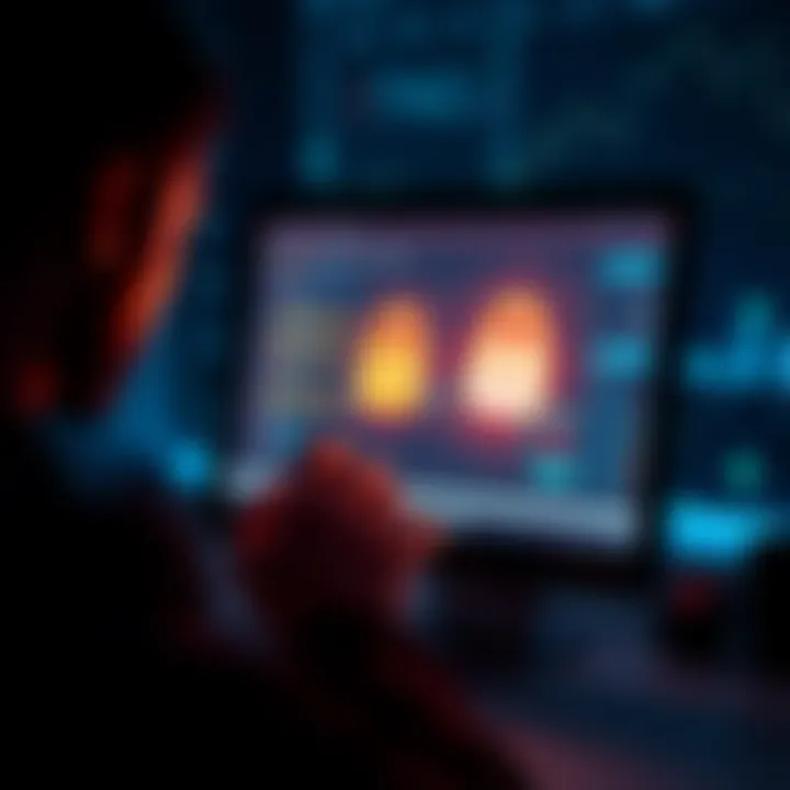 A person checking a computer screen for safe Xmrig download sources with a lock symbol for security.