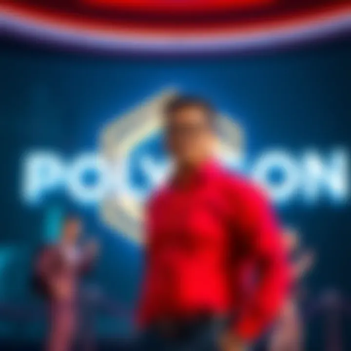 Sandeep Kumar standing confidently in front of the Polygon logo, announcing his new role as CEO and discussing future upgrades for POL stakers