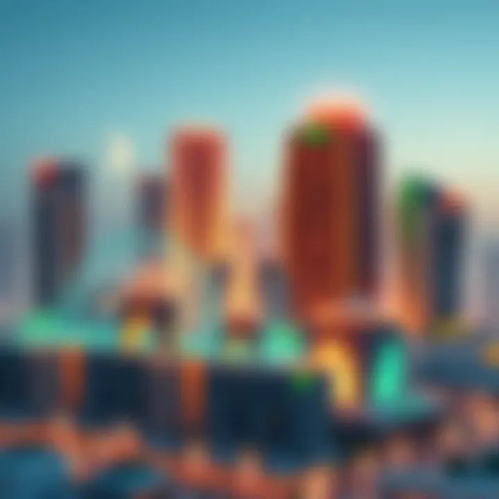 A visual representation of Saudi Arabia's real estate market transformation using tokenization technology, showcasing buildings and digital elements symbolizing blockchain and investment.