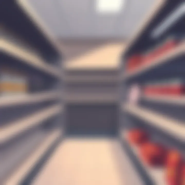 An illustration showing empty shelves with a price tag indicating high costs, symbolizing limited resources in the economy.