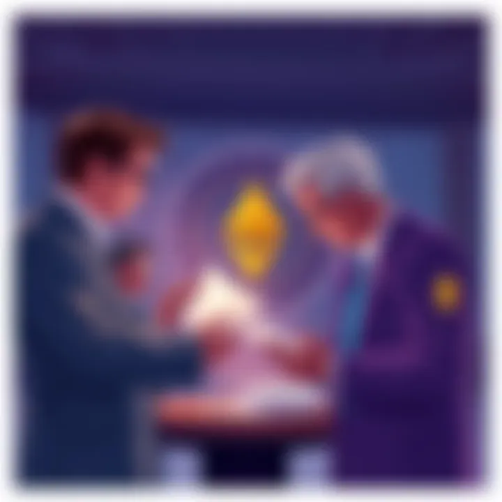 Illustration of SEC officials reviewing Ethereum tokens and compliance documents