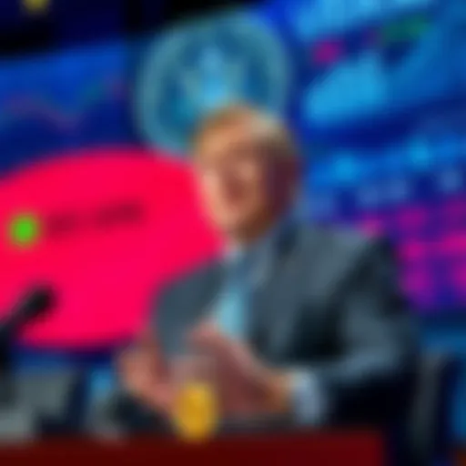 Gary Atkins, SEC Chair, discusses which tokens qualify as securities at a press conference, surrounded by charts and graphs related to cryptocurrency regulations.