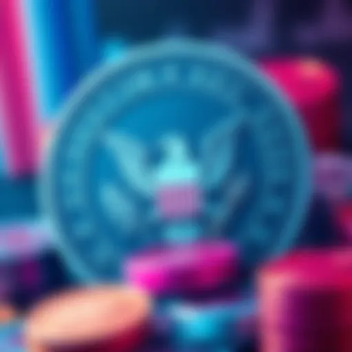 A visual of the SEC logo alongside crypto tokens, symbolizing the new approach to staking regulations.