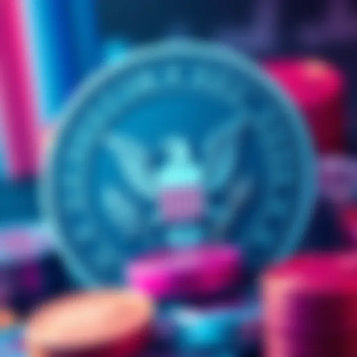 A visual of the SEC logo alongside crypto tokens, symbolizing the new approach to staking regulations.
