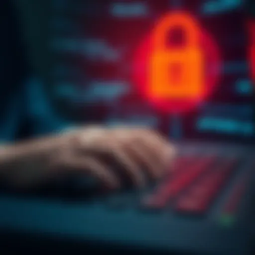 A close-up image showing a person typing on a keyboard with a padlock symbol in the background, representing the security of seed words.