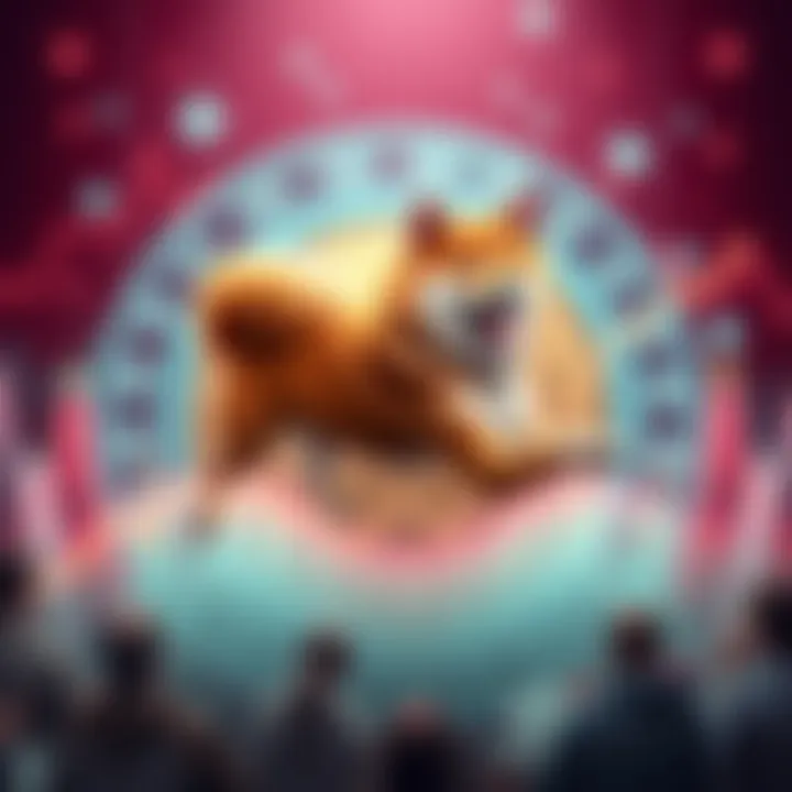 A graphical representation of Shiba Inu Coin with a rising price trend and community members discussing its future value.