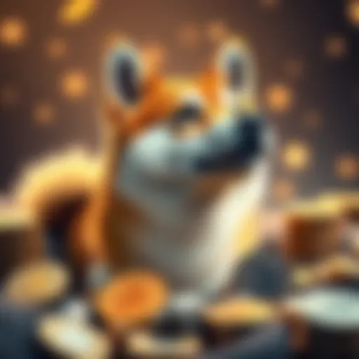 A Shiba Inu dog representing the cryptocurrency Shiba Inu (SHIB) with coins around it, symbolizing financial growth and investment potential.