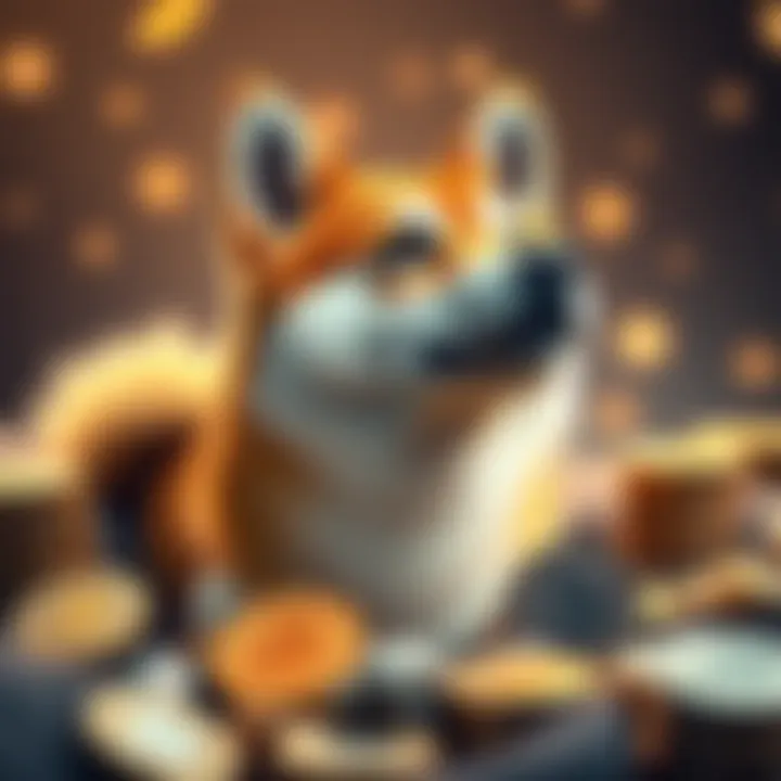 A Shiba Inu dog representing the cryptocurrency Shiba Inu (SHIB) with coins around it, symbolizing financial growth and investment potential.