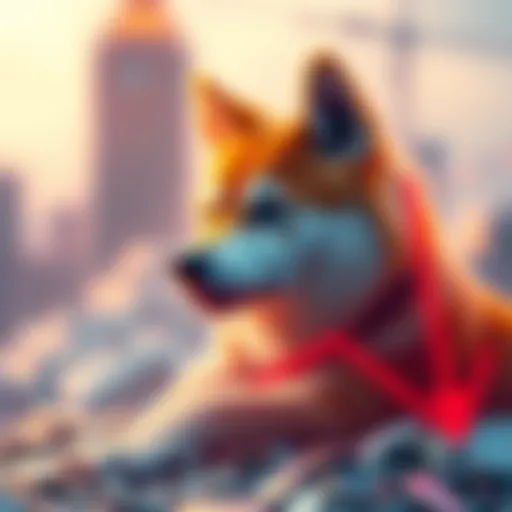 A digital representation of Shiba Inu cryptocurrency with a downward arrow indicating price decline due to sell-offs by major investors.