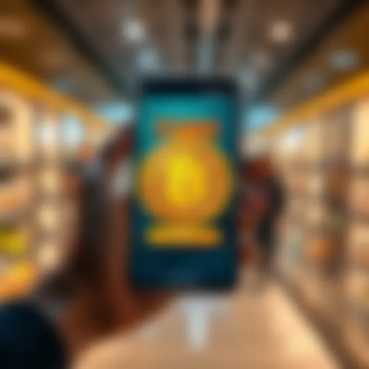 A person holding a smartphone displaying a Bitcoin wallet while shopping online