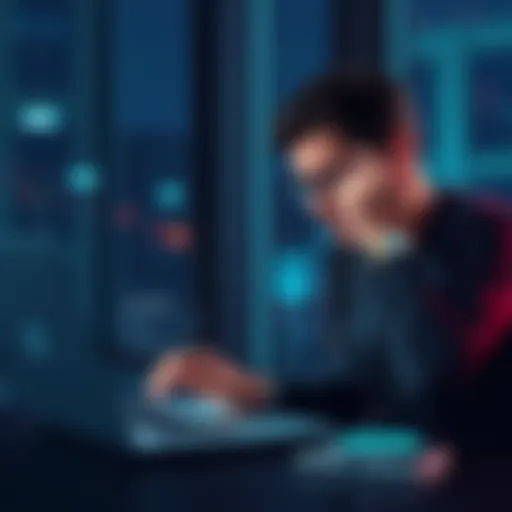 A person looking frustrated while checking Siacoin transactions on a laptop, showing unconfirmed status on the screen.