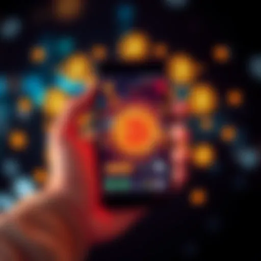 A person holding a smartphone displaying a Bitcoin wallet app, surrounded by digital currency symbols, representing easy Bitcoin acquisition.