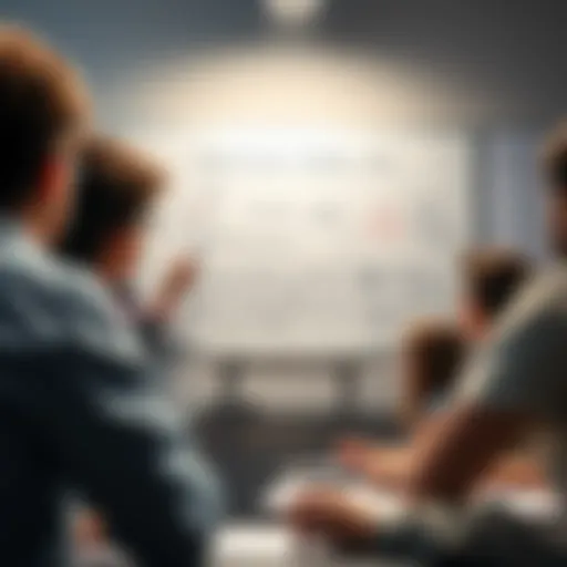 A teacher explaining a difficult concept using a whiteboard with simple drawings and notes, while students look on with interest.