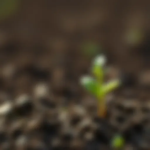 A small green plant emerging from the soil, symbolizing growth and new beginnings.