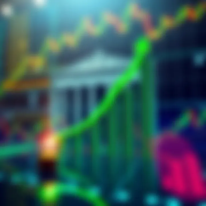 A visual representation of the upward trend in SOL price ahead of the Federal Reserve announcement, with green arrows indicating growth and a backdrop of financial graphs.