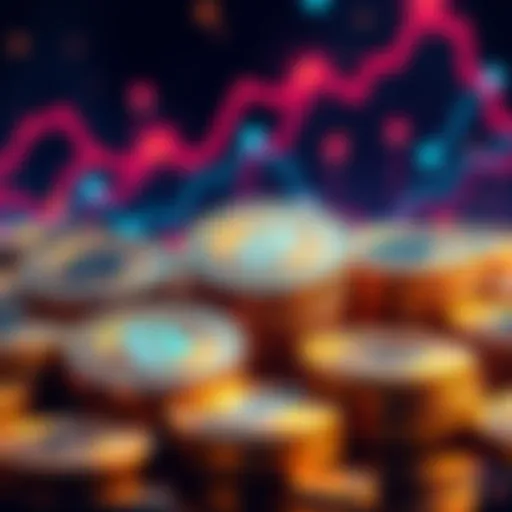 Coins representing Solana cryptocurrency with upward arrows and growth symbols