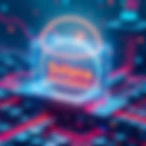 Illustration showing a digital representation of the Solana blockchain facing uptime issues, with indicators of downtime and performance upgrades.