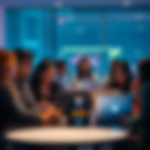 A group of people discussing in a relaxed setting, with laptops open and Solana logos visible, representing the Solana community's current quiet state.