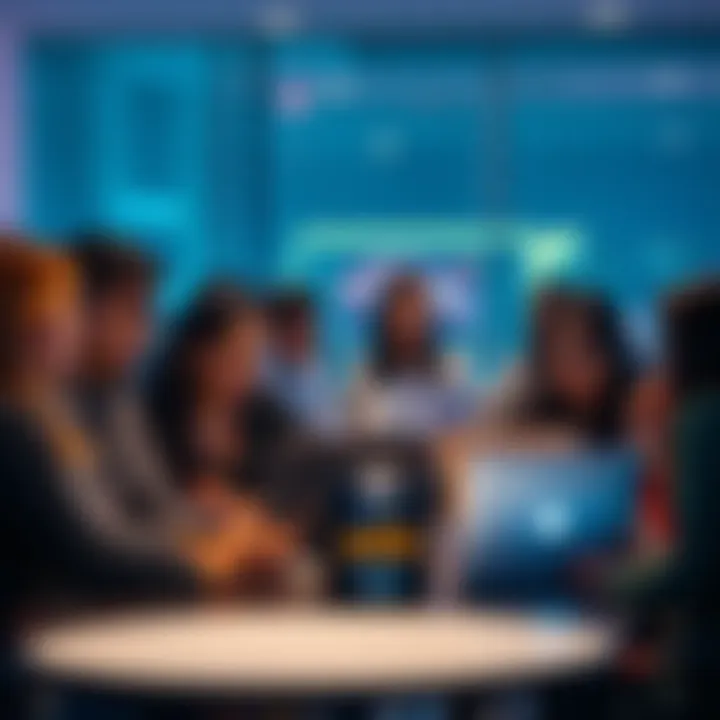 A group of people discussing in a relaxed setting, with laptops open and Solana logos visible, representing the Solana community's current quiet state.