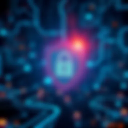 Visualization of a digital shield symbolizing privacy on the Solana blockchain with secure transaction elements in the background.