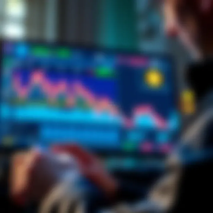 A person using a Ledger wallet to stake Solana, with charts showing high APYs on a screen in the background.