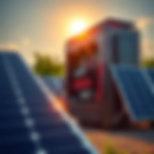 A solar-powered mining rig operating in the sunlight, showcasing solar panels and mining equipment, symbolizing energy-efficient cryptocurrency mining.