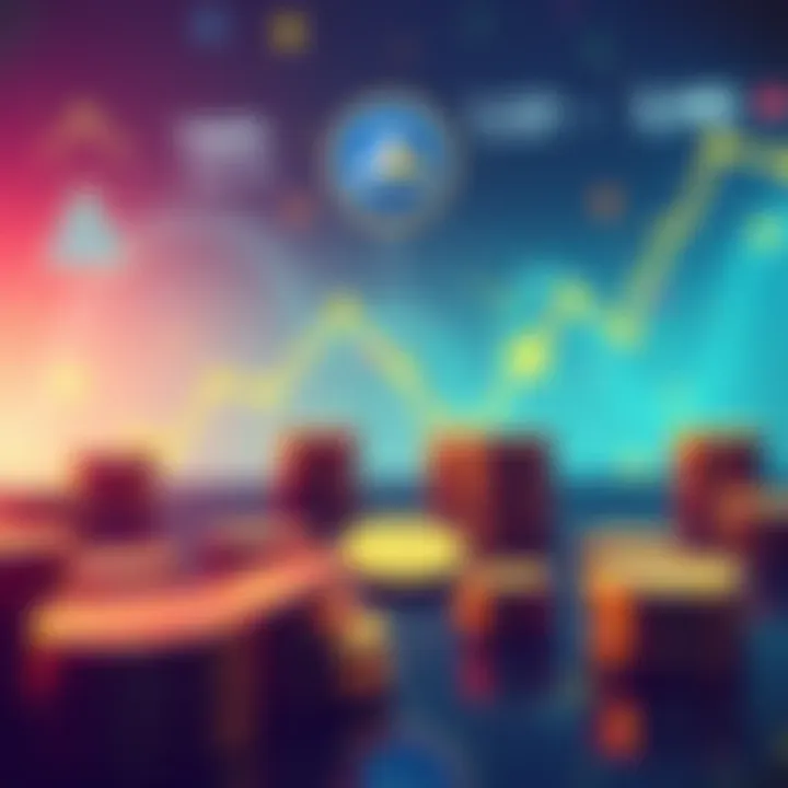 Illustration showing various stablecoin investments, including a chart, AAVE logo, and liquidity pools in the background