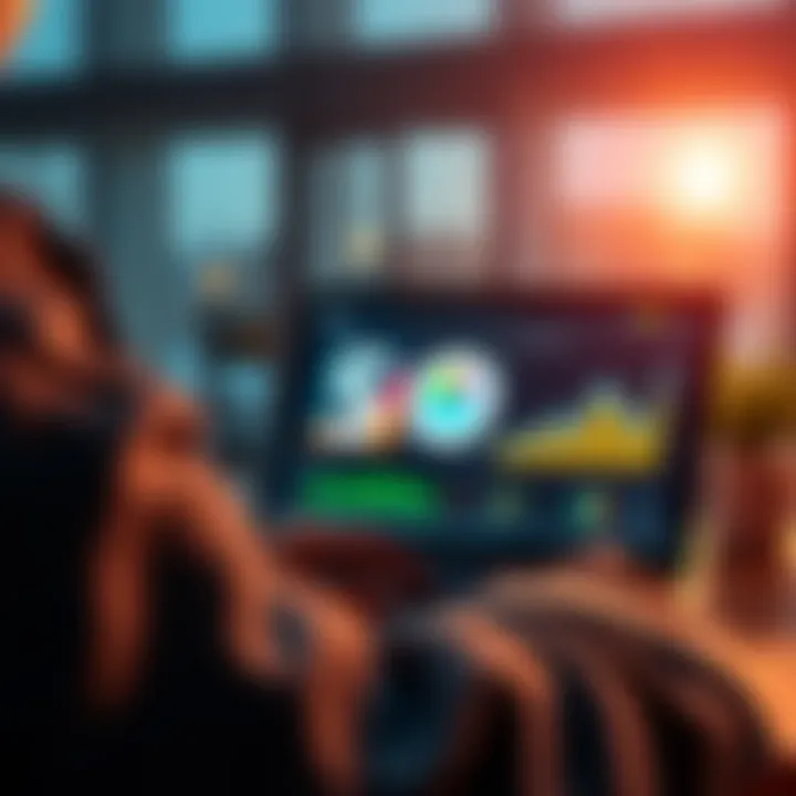 Staking SOL Safely A person reviewing staking strategies for SOL on a laptop, with graphs and charts on the screen, symbolizing secure investment practices.