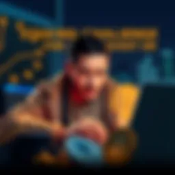 A person looking frustrated while checking cryptocurrency staking restrictions on a laptop, with symbols of Ethereum and Solana nearby.