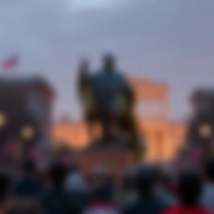Statue of Binance Founder CZ in Washington DC The statue of Changpeng Zhao, founder of Binance, being unveiled in Washington DC, with a crowd gathered around to watch the event.