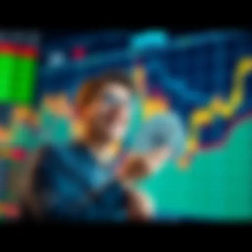 A graph showing rising stock prices with a person holding cash and looking satisfied, symbolizing profit-taking in a bull market