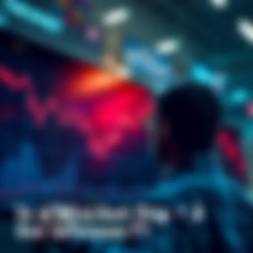 Graph showing a downward trend in stock prices with a worried investor looking at the screen.