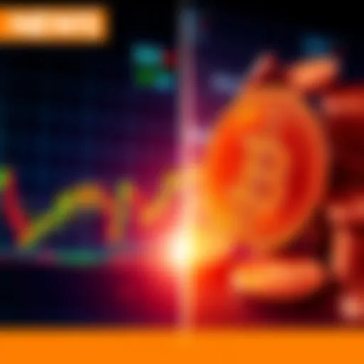 A split image showing a stock market chart on one side and cryptocurrency symbols on the other, representing different investment strategies.