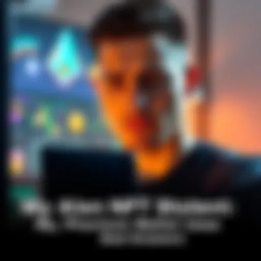 A concerned person looking at their Phantom wallet on a computer screen, with a sad expression and NFT images in the background