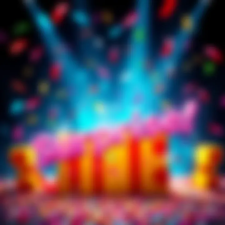 A colorful announcement poster featuring the word 'Surprise!' with festive graphics and confetti, indicating an exciting event for Shamen on 8/2.