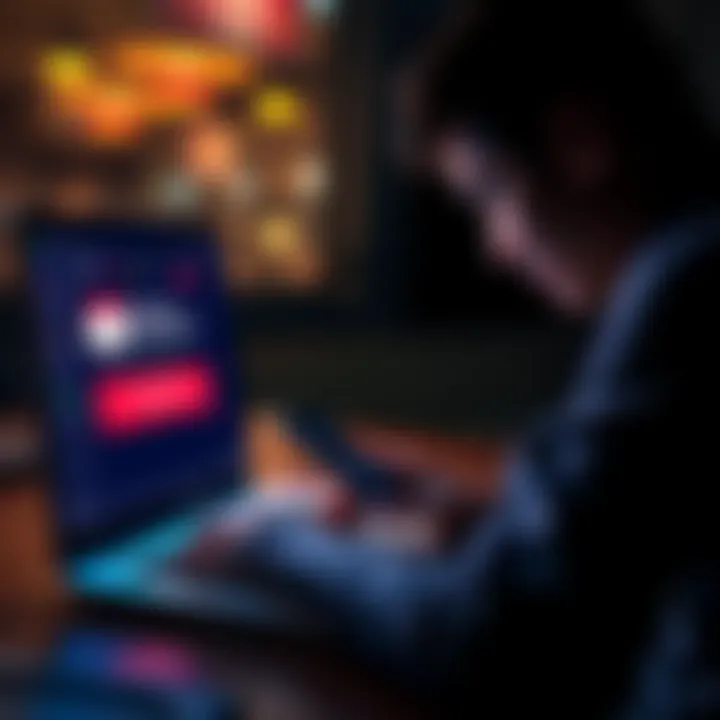 A person looking at a laptop with alert emails about suspicious login attempts on the screen
