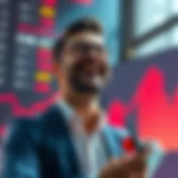 Tax advisor laughs at crypto gains A tax advisor laughing with a digital currency graph showing profits in the background