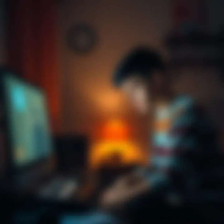 A teenager sitting in a dimly lit room, looking at a computer screen with a sad expression, reflecting on lost Bitcoin opportunities, hinting at past decisions.
