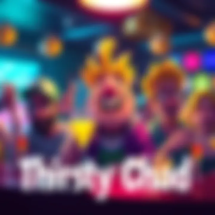 A colorful meme representing the Thirsty Chad community with animated characters enjoying the crypto lifestyle and sharing laughs.