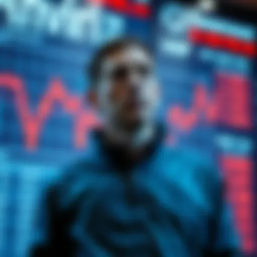 Tom Zschach stands in front of a digital display showing declining XRP values, reflecting uncertainty in the market.