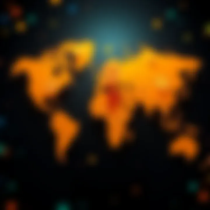 Map showing the top nations holding Bitcoin with symbolic cryptocurrency icons.