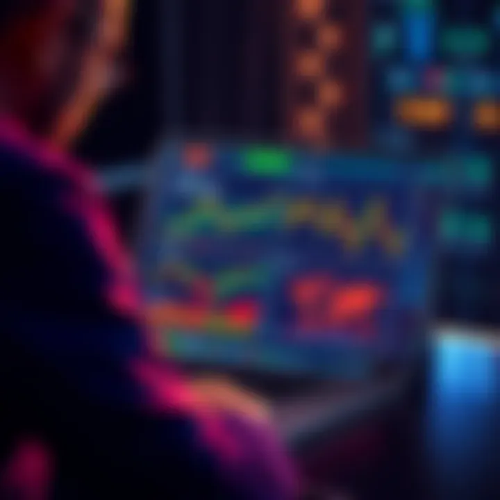 A person managing multiple crypto wallets and chains on a laptop, showing charts and data analysis, representing profit and loss tracking.