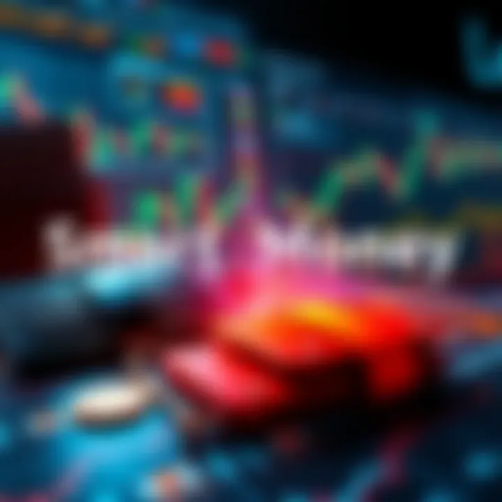 A visual representation of smart money tracking on Solana with wallets, graphs, and charts showing trading activity of major players.