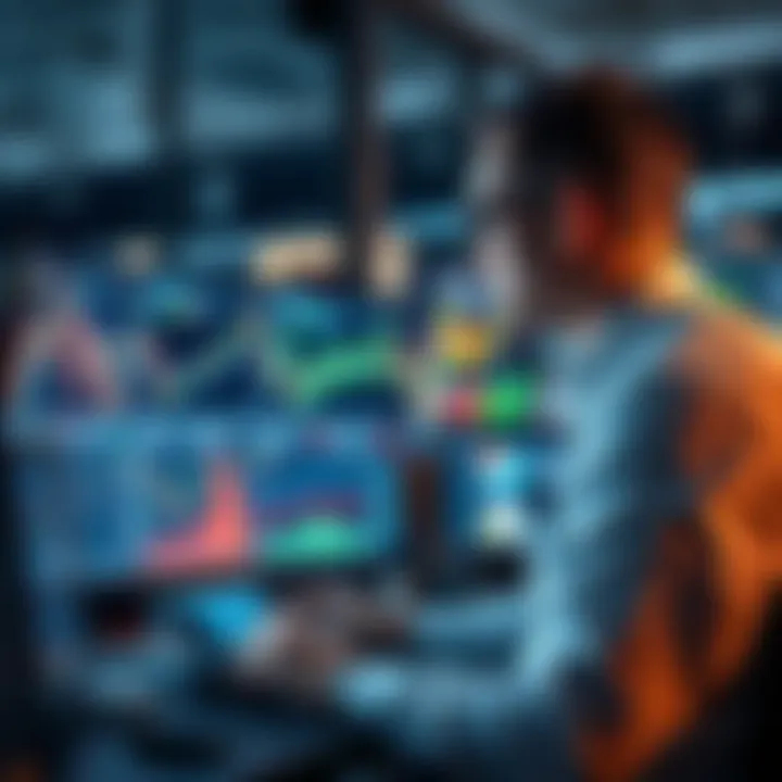 A trader looking at charts and graphs on a computer screen, focused on understanding market trends for short and long positions.