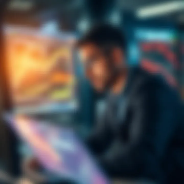 A focused trader looking at charts and market data on a computer, reflecting on strategies to improve trading performance.