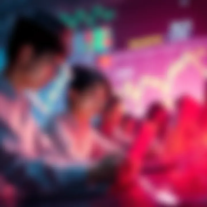 Traders Learning Chinese for Meme Coins A group of traders studying Chinese on laptops, with charts of meme coins in the background